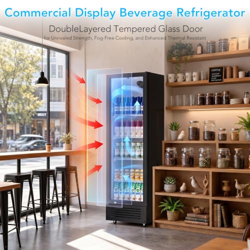 Image of Electactic Commercial Beverage Refrigerator, 9 Cu. Ft. Drink Fridge, Display Refrigerator with Glass Door & 4 Adjustable Shelves,for Shops,Restaurants,Bars