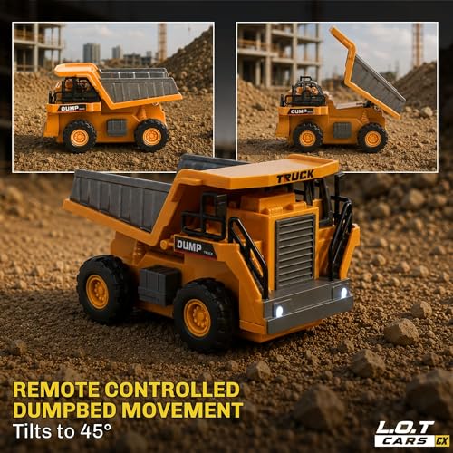 Image of Rumble 1:64 RC Dump Truck, 6 Channel Rc Truck 4x4, Toy for Kids, Rechargeable Engineering Car, Heavy Duty Machine Construction Toy with Lights & Music (Yellow)