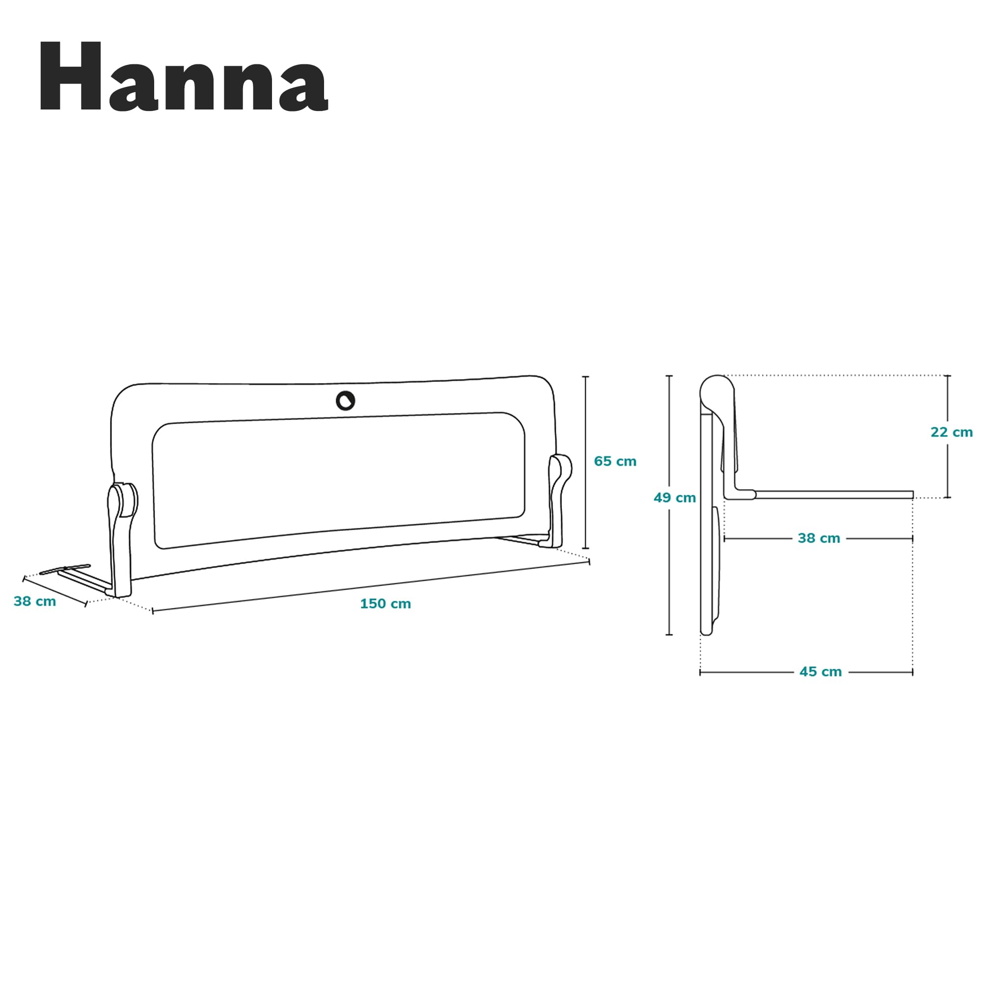 Lionelo Hanna Barrière Lit Enfant 150 x 65 cm XL Pliable Portable Cadre Métal Anti-Chute