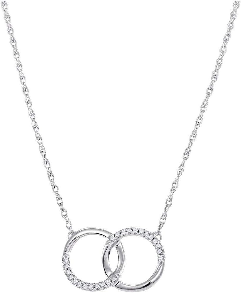 Diamond2Deal 10kt White Gold Round Diamond Interlocking Double Circle Pendant Necklace 1/10 Cttw Color- G-H Clarity- I1-I2