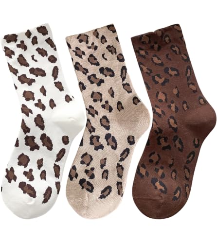 Image of Women's Leopard Animal Cheetah Print Crew Ankle Cotton Socks Size 5-9