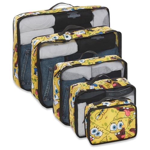 Bob Esponja SquarePants - Juego de cubos de embalaje – Bob Esponja, Patricio, Mr Krabs – Cubo de embalaje de 5 piezas esencial para viaje – Juego organizador de equipaje – para niños, adolescentes y