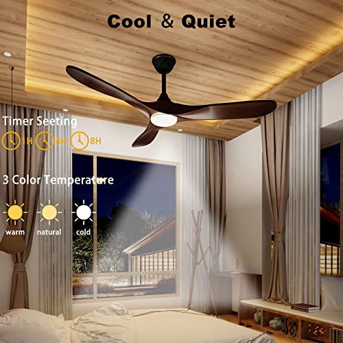 Piaomtiee 60" Large Ceiling Fan With Light And Remote, Outdoor Flush Mount Low Profile Ceiling Fan With Lights For Patios Bedroom Kitchen Living Room, 3 Wooden Blades, 6 Speeds, Quiet Reversible Motor #TOP5