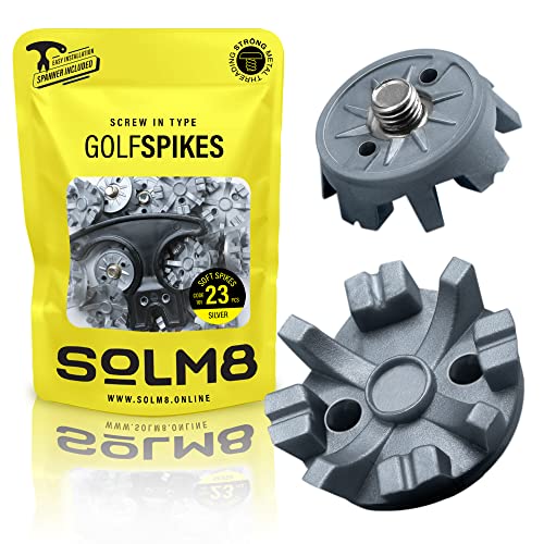 Solm8 - Screw In Spikes Replacement For Golf Shoes & Cricket Spikes, Easy To Install Metal Threading Screw Size ¼ Inch (23 Count + 1 Spanner) #TOP13