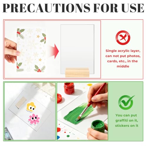 Image of Bercoor 5 Pack 4x6 Inch Blank Clear Acrylic Sign with Wooden Stands, Rectangle Top Acrylic Sheet, DIY Acrylic Rectangle Table Numbers for DIY Name Card Gifts Event Party Sign Decoration