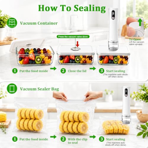 Image of Compact Vacuum Sealer for Food, 80kPa Food Sealer with LED Display