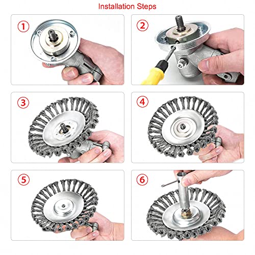 MOCW 6\'\' 8\'\' 2pcs Rotary Steel Wire Weed Brush Cutter Trimmer Head with Adapter for Husqvarna, Stihl, Ego, Oregon, and Hitachi Straight Shaft Trimmers for String Trimmers, Rust Removal, Lawn Mower - Thumbnail 4