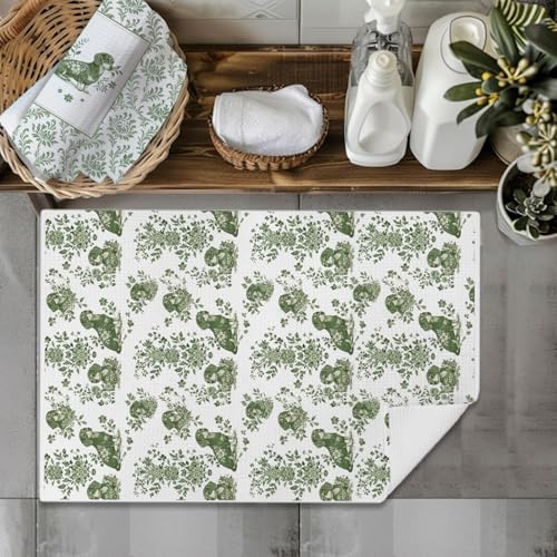 Image of Green Chinoiserie Dachshund Kitchen Towels Set of 2 | Perfect for Dachshund lovers, dog moms, housewarmings, birthdays, and holiday gifting.
