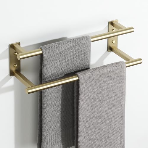 Mooche Towel Rail Bathroom Towel Rail Wall Mounted Double Towel Rack for Bathroom SUS304 Stainless Steel 400MM Towel Holder Double Towel Bars for Hotel Kitchen Bathroom Room Toilet Golden