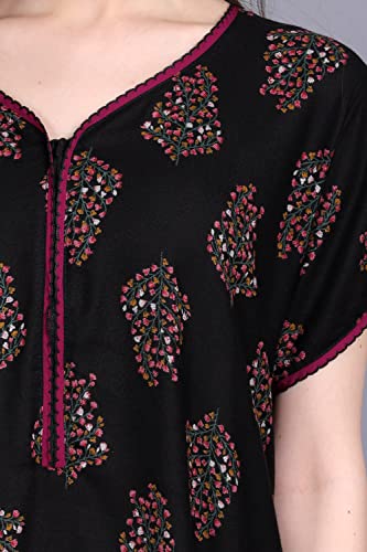 Image of Women's Alpine Botanical Leaves Print Maxi Nightgown with Pocket