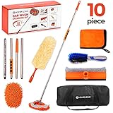Homeflowz Car Wash Mop Kit [10PC] - Car Wash Brush with Long Handle - 62'' Stainless Steel Pole -...