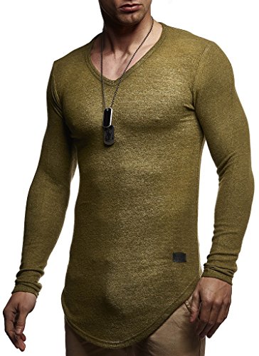 Leif Nelson Men's Long Sleeve Shirt Slim Fit | Men's V-Neck Sweat Shirt | Longsleeve Basic Shirt with V-Neck