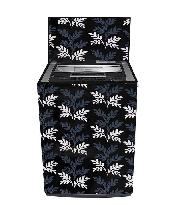 NERHA PVC Top Load Washing Machine Cover Fully Automatic Compatible For Samsung, Lg, Whirlphool 6 Kg, 6.5 Kg 7 Kg, 7.5 Kg,8 Kg, 8.5 Kg , 9 Kg Dimension 58DX60WX94H CM Black Leaf.