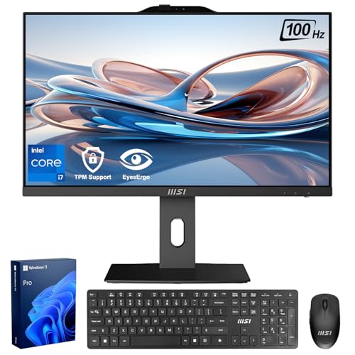 Image of msi PRO i7 Business All-in-One Desktop, 23.8 inch IPS FHD 100Hz Eye-Care Display, Intel Core i7-14700, 32GB DDR5, 1TB SSD, IR FHD Webcam, Wi-Fi 6E, HDMI, DP, AI PC, Wireless KB & Mouse, Windows 11 Pro