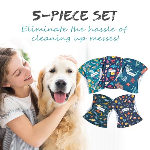 Image of 5 Pack Dog Diapers Male Reusable Belly Bands Washable for Medium Male Dogs, High Absorbency for Puppy & Doggy, Size M