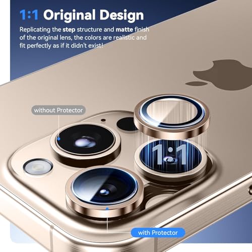 Image of PACK OF 2 Desert Titanium Camera Lens Protector for iPhone 16 Pro / 16 Pro Max UHD Clear 9H Tempered Glass, Scratch & Drop Resistant Camera Guard, Case Friendly Waterproof Heavy Duty Camera Lens Cover