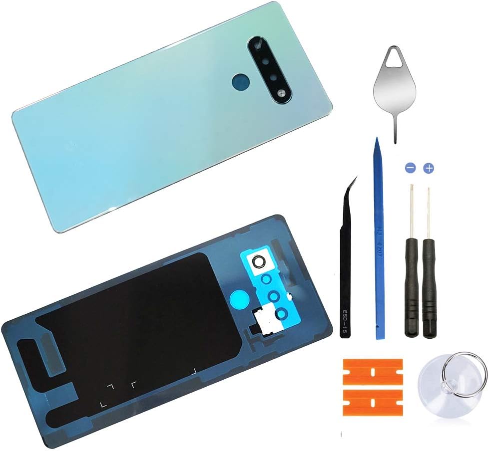 Eaglewireless Back Glass Replacement Back Cover with Camera Glass Lens Parts for LG Stylo 6 Q730 Housing Door with Pre-Installed Tape +Tools (White)