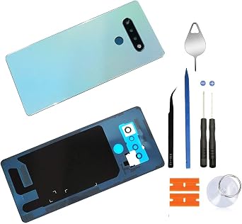 Eaglewireless Back غطاء خلفي بديل للزجاج مع أجزاء عدسة زجاجية للكاميرا لباب إسكان LG Stylo 6 Q730 مع شريط مثبت مسبقًا وأدوات +باللون الأبيض