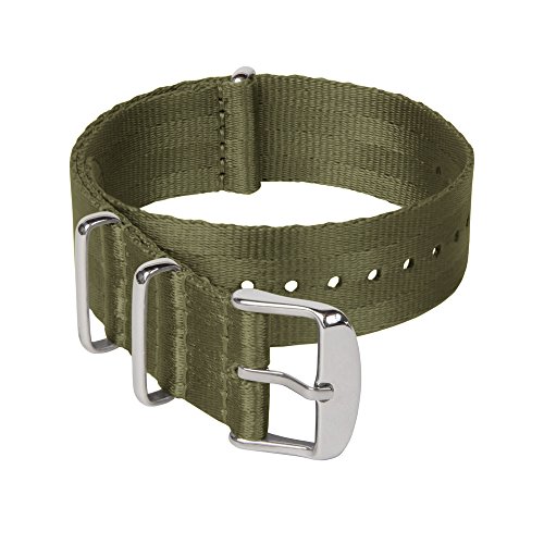 Archer Watch Straps - Correas de Reloj NATO de Nailon Tipo Cinturón de Seguridad (Verde Oliva/Piezas Metálicas Color Acero, 20mm)