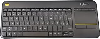 كيبورد كيه400 بلس لاسلكي من لوجيتك، (انجليزي وعربي) تحكم سهل في الوسائط ولوحة لمس مدمجة، لكمبيوتر المسرح المنزلي والتلفزيون المتصل بالكمبيوتر الشخصي وويندوز وAndroid وكرومOS واللاب توب والتابلت- اسود
