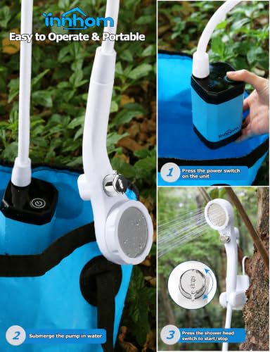 Ducha portátil innhom para camping con bomba recargable de 6000mAh y pantalla LED, impermeable IPX7 con 2 modos de spray para uso exterior miniatura 7
