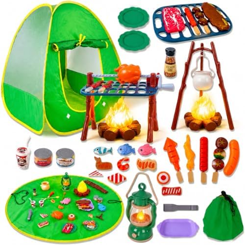 Camping Set Toys with Pop up Play Tent Indoor Outdoor Pretend Camping Playset for Toddlers Kids Boys Girls 3-5 Years Old