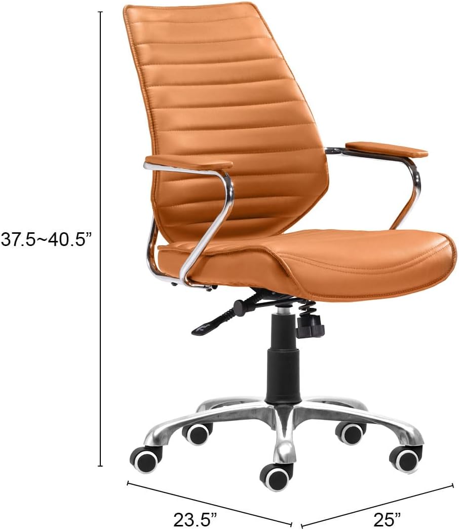 Zuo Enterprise Low Back Office Chair Terracotta, Modern Style, Faux Leather, Plush and Durable Faux Leather Fabric, Steel, Indoor Office, 25.2" W x 23.6" D x 37.4~40.6" H, Non-Stackable