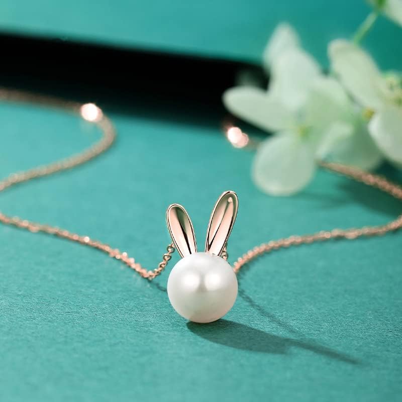 14K Gold Rabbit Necklace, Freshwater Pearl Rabbit Pendant Necklace, Chinese New Year Jewelry Gifts for Women - Image 5