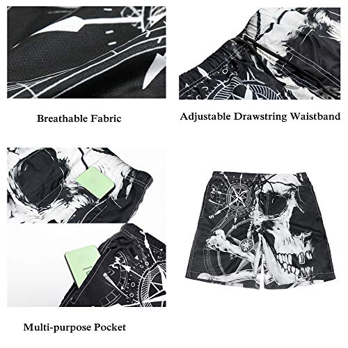 Men's Boy's Casual Novelty Beach Shorts Swim Trunk Retro Swimming Trunks Pirate And Skull Compass Large White #TOP1