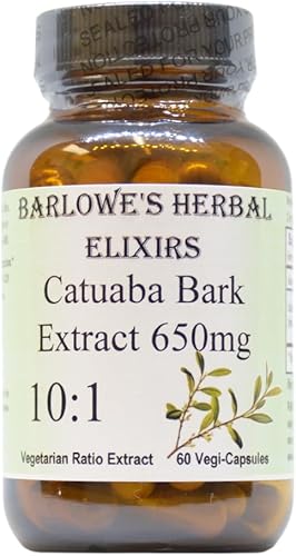Barlowe's Herbal Elixirs Catuaba | Extracto 10:1 | 650 mg por cápsula | Hierba tradicional Vitality | 60 cápsulas veganas | Sin OMG, sin estearatos,