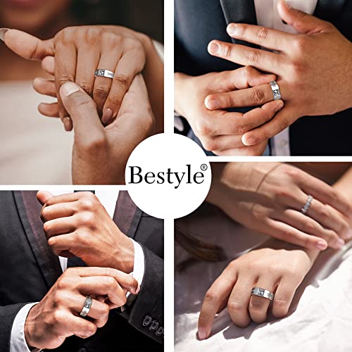 Bestyle Sterling Silver Wedding Band for Men, Black/Blue Gemstone Band Ring, Valentine's Day Gift for Dad/Husband, Size 6-133