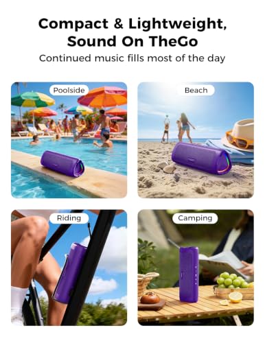 Image of Bluetooth Speaker, 20W HD Sound, Portable Wireless, IPX5 Waterproof, Up to 24H Playtime, TWS Pairing, for Home /Party /Outdoor /Camping /Beach Essentials, Electronic Gadgets, Birthday Gift (Purple)