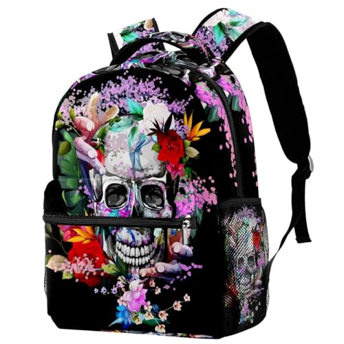 Sac à dos d'école tête de mort stylé pour le lycée et les sorties décontractées