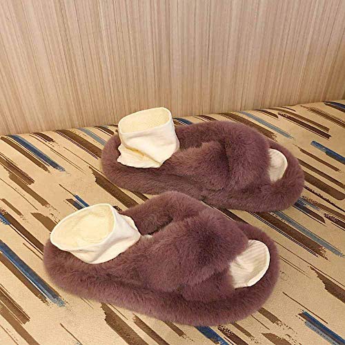 Chaussons d'extérieur pour femme en fourrure avec semelle composite