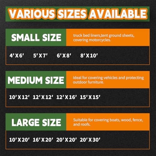 RAINDEWAY Tarps 8x10 Feet,Tarp Waterproof,9Mil Thick,Finished Size,Multipurpose Poly Tarp Cover with Metal Grommets and Reinforced Edges,Green/Black Tarpaulin by RAINDEWAY - Image 9