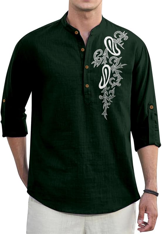 Image of Men's Printed Cotton Blend Short Kurta | Regular Fit Casual Kurta Shirt for Men with Mandarin Collar | Ethnic