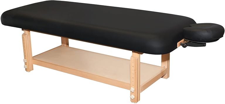 EarthLite Terra Treatment Table Strong, Comfortable & Adjustable Wooden Stationary Exam Table with Face Cradle & Face Pillow 30x73