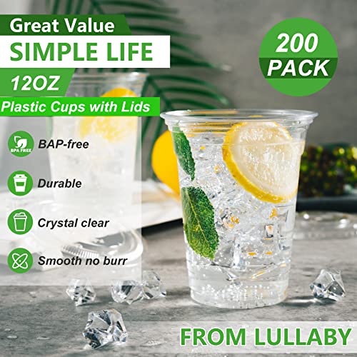 Lullaby 200Pcs 12Oz Plastic Cups With Lids, Clear Cups With Lids, Disposable Cups To Go Cups For Daily Use, Party And Wedding #TOP4