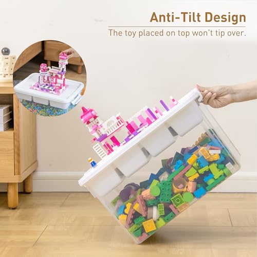 Image of Citylife 32 QT Stackable Toy Storage with Building Baseplate Lid and Removable Tray Tool Box Organizer Storage Bins with Lids for Organizing Bead, Tool, Sewing, 4 Packs