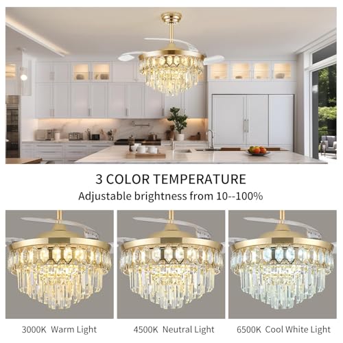 Image of FIDGRA 48'' Fandelier Ceiling Fan with Light, Chandelier Fan, Gold