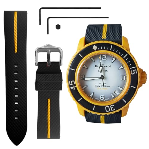 Image of 22 MM Watch Strap Replacement for Blancpain X Swatch with Hex Spanner Quick Release Silicone Watch Band Compatible with Bioceramic SCUBA Fifty Fathoms