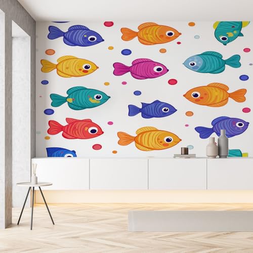 Papier peint dessin animé poisson blanc avec effet panoramique 3D lavable