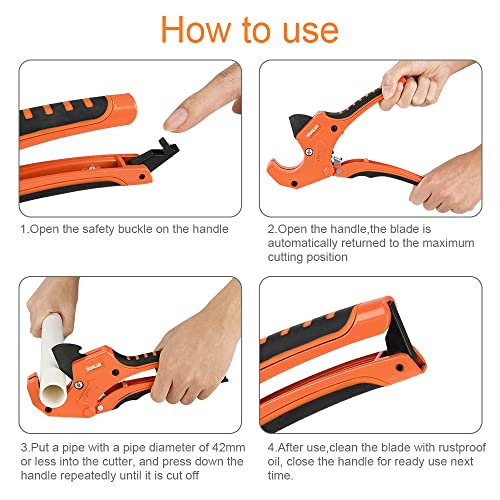 Pvc Pipe Cutter, One-Hand Ratchet Pipe Cutting Tool For Pvc/Ppr/Pex/Rubber Hose Cut Up To 42Mm, Plastic Pipe Tubing Cutter With Replacement Sk5 Steel Blade, No Burrs #TOP5