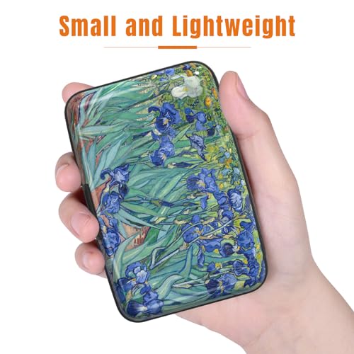 Image of Rimilak Aluminuml Credit Card Holder, Mini Credit Card Wallet RFID Blocking Slim Metal Hard Case for Women Men, Blue Flower