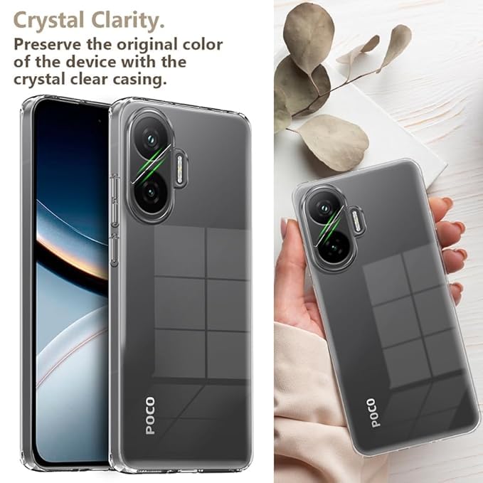 Image of Fashionury Crystal Clear Case for Poco F7 5G | Yellowing Resistance | Transparent TPU Silicone | Raised Camera Lips | Slim Transparent Cover