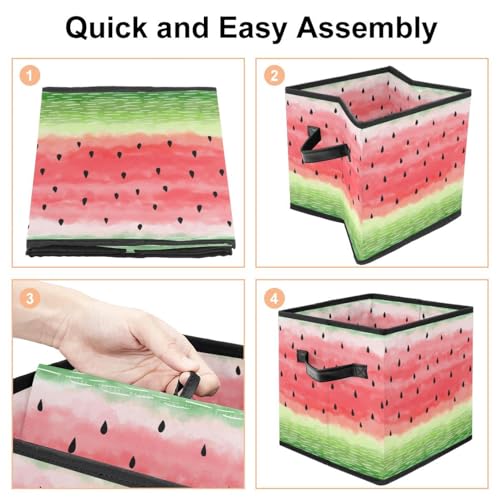Boîte de rangement cube pastèque en tissu pliable avec poignées - 5