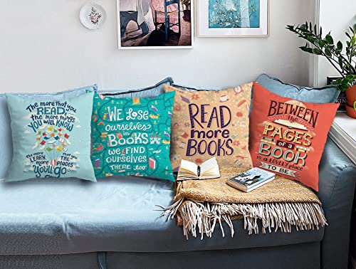 Znzd Book Lovers Quote Read More Books Colorful Pillow Case,Decorate Home Reading Room Book Club Dorm,Readers Bookworm Book Nerd Students Teens Teacher Gifts,18X18 Inch Throw Pillow Covers Set Of 4 #TOP1
