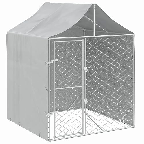 GuyAna Outdoor-Hundezwinger mit Dach Silber 2x2x2,5 m Verzinkter Stahl Hundezwinger DraußEn GroßE Hunde