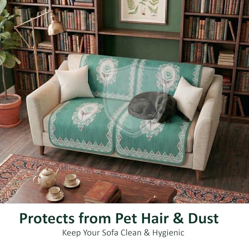 Image of Kuber Industries 2+1 Seater Sofa Cover | Slipcover for Living Room | Thick & Cozy | Non-Slip Comfort Sofa Cover Set | Sunflower Print Blaze 1418 - Green