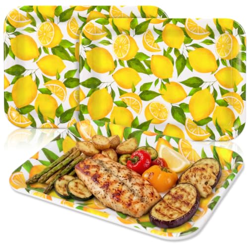 JarThenaAMCS 3Pcs Lemon Serving Trays Reusable Serving Dishes Watercolor Yellow Lemon Platter for Summer Fruit Birthday Party Serving Food Snacks Fruits Dessert